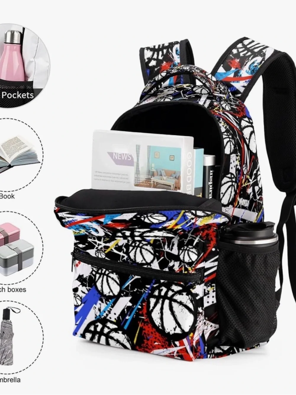 Basketball Backpack for Kids Girls Boys, 17 in Sports Bookbag